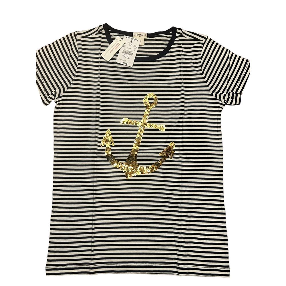 NEW Crewcuts Navy Blue Gold Sequin Anchor Shirt size 10